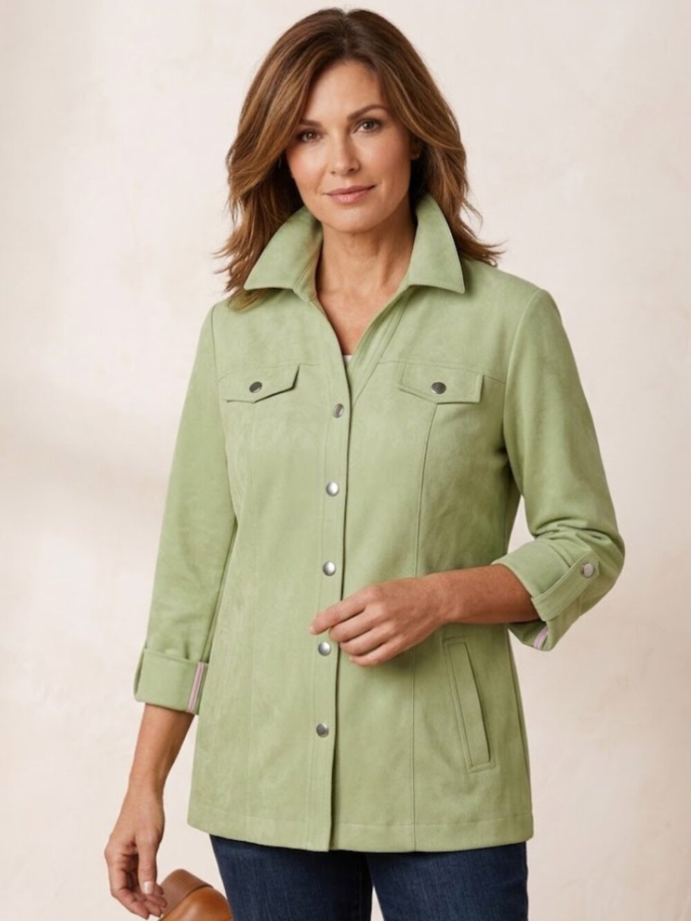 JM Collection Lime Green Utility Jacket Size 14 Button Up